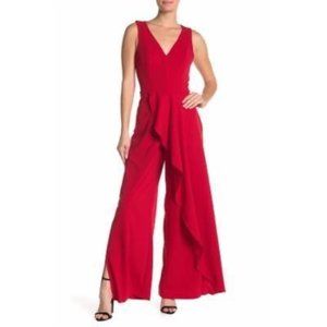 Marina Sleeveless V-Neck Ruffle Jumpsuit Size 12 Red